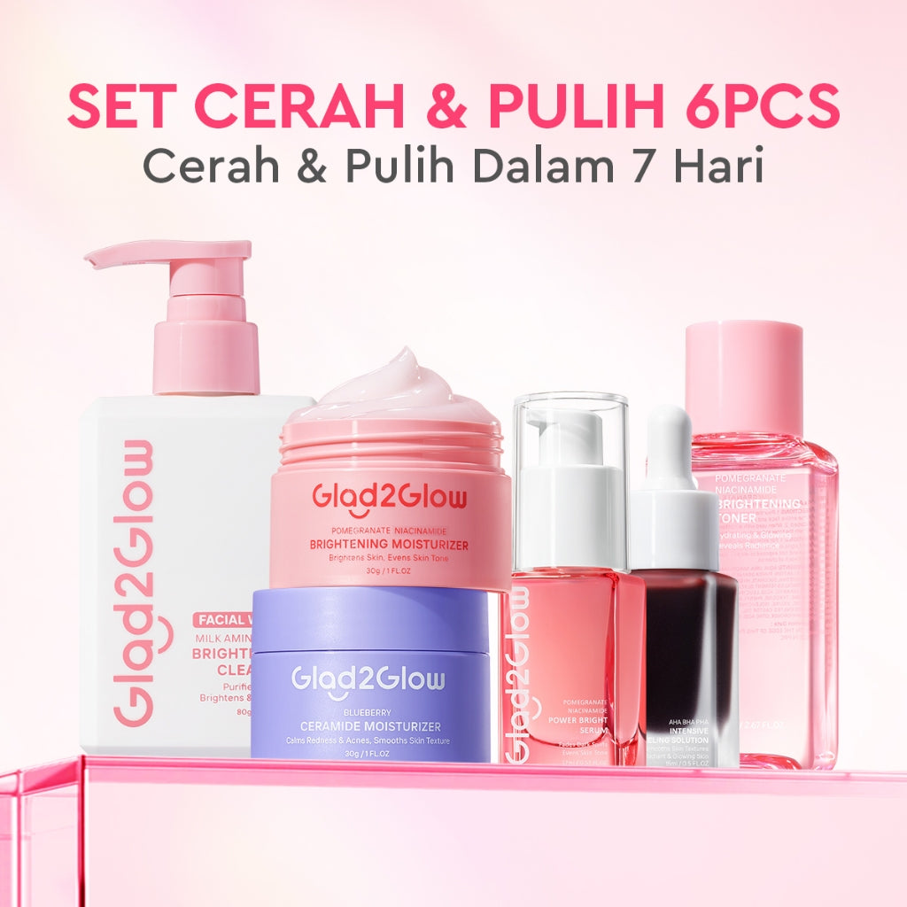 Glad2Glow Cerah&Pulihkan Bundle all in 1 7in1 Glowing skincare Brightening Set-Pulihkan/Cerah Krim+Cerah/kulit halus Serum+Pulihkan cleanser+Cerah Toner whitening Moisturizer facial wash Pelembab skincare 1 set lengkap G2G glad2glow official store
