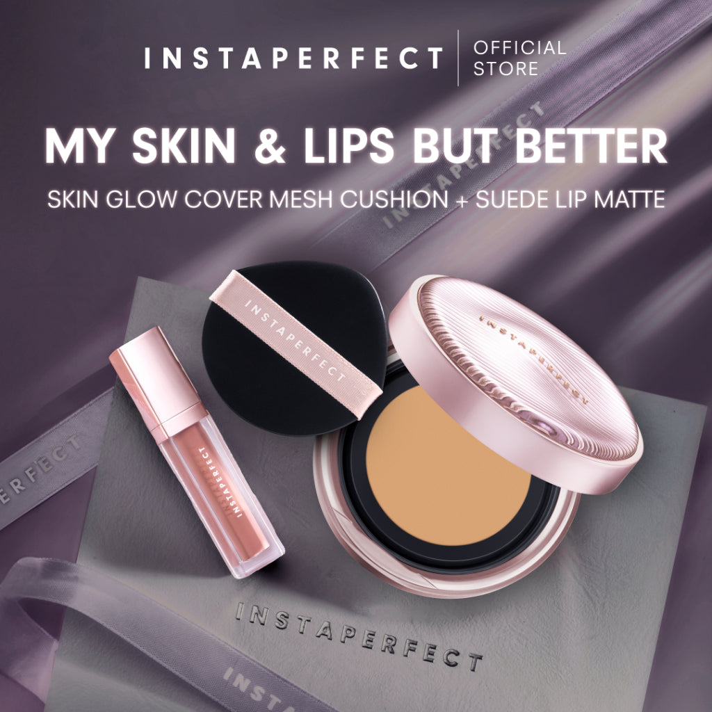 Instaperfect My skin & lips but better - real skin high coverage complexion, healthy glow, blurring, lip cream, blurry, transfer resistant ((Skin Glow Mesh Cushion + Suede lip matte )
