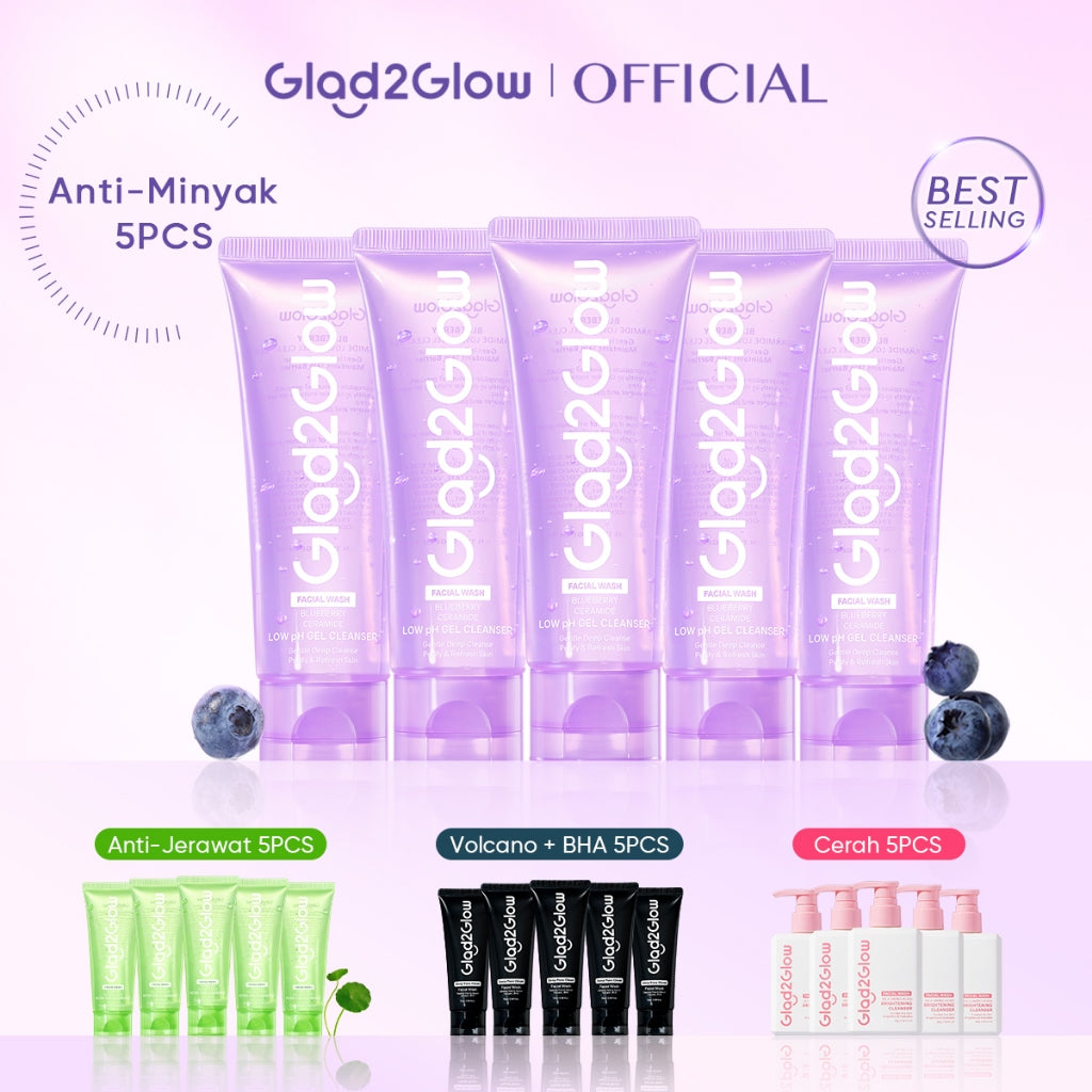 [Hemat 5PCS]Glad2Glow Facial Cleanser Series-Low PH Gel Centella Mencerahkan Pencerah Wajah Anti Jerawat Penuaan Hilangkan Flek & Tenangkan face wash Pembersih Wajah Membersihkan kotoran dan minyak Menjaga pelindung kulit Mengobati g2glow official store