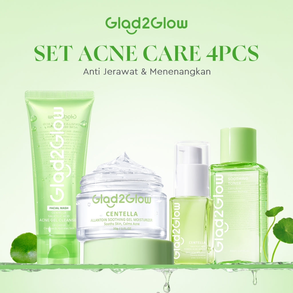 Glad2Glow Acne Jerawat Bundle 4pcs paket Centella madeca cream-Moisturizer+Serum+Cleanser+Toner Skincare Centella Masker Menghilangkan Menenangkan kemerahan pada kulit Atur Minyak BerlebihMerawat Kulit g2glow official store acnaway