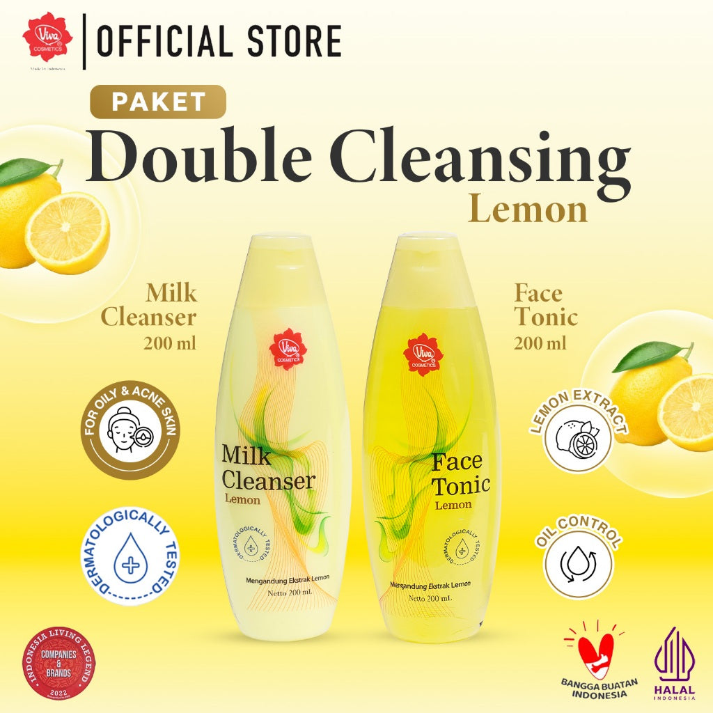 [PROMO] Paket_Double_Cleansing_Lemon - Viva Milk Cleanser & Face Tonic Lemon (100 ml & 200 ml)