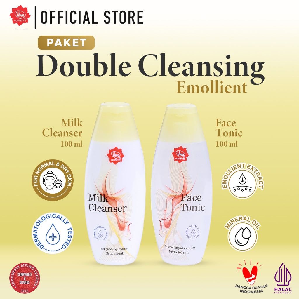 [PROMO] Paket_Double_Cleansing_Emollient - Viva Milk Cleanser & Face Tonic Emollient (100 ml & 200 ml)