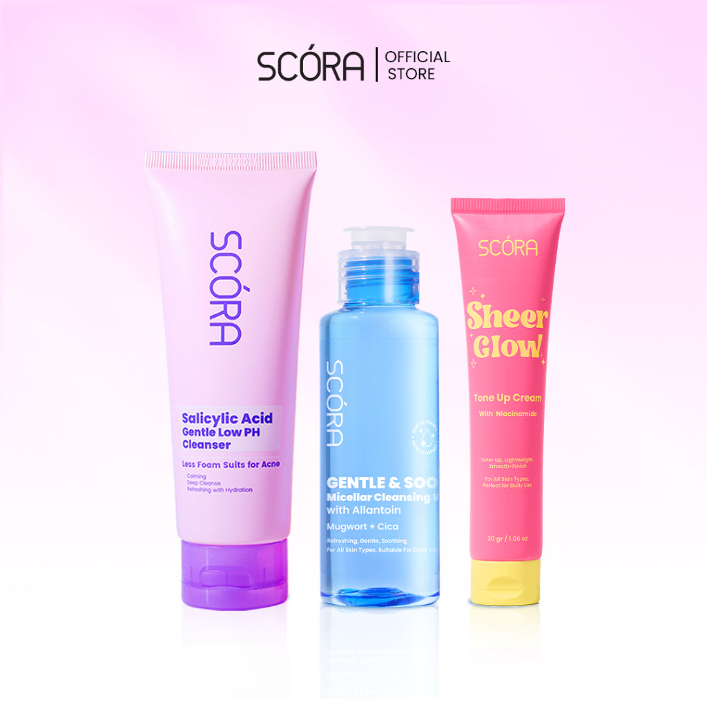 [Clean & Glow Trio] GLOWING & DEEP CLEANSING-SCORA Sheer Glow Tone Up Cream 30 Gr + SCORA Gentle Low pH Cleanser + SCORA Gentle & Soothe Micellar Cleansing Water 100 ml