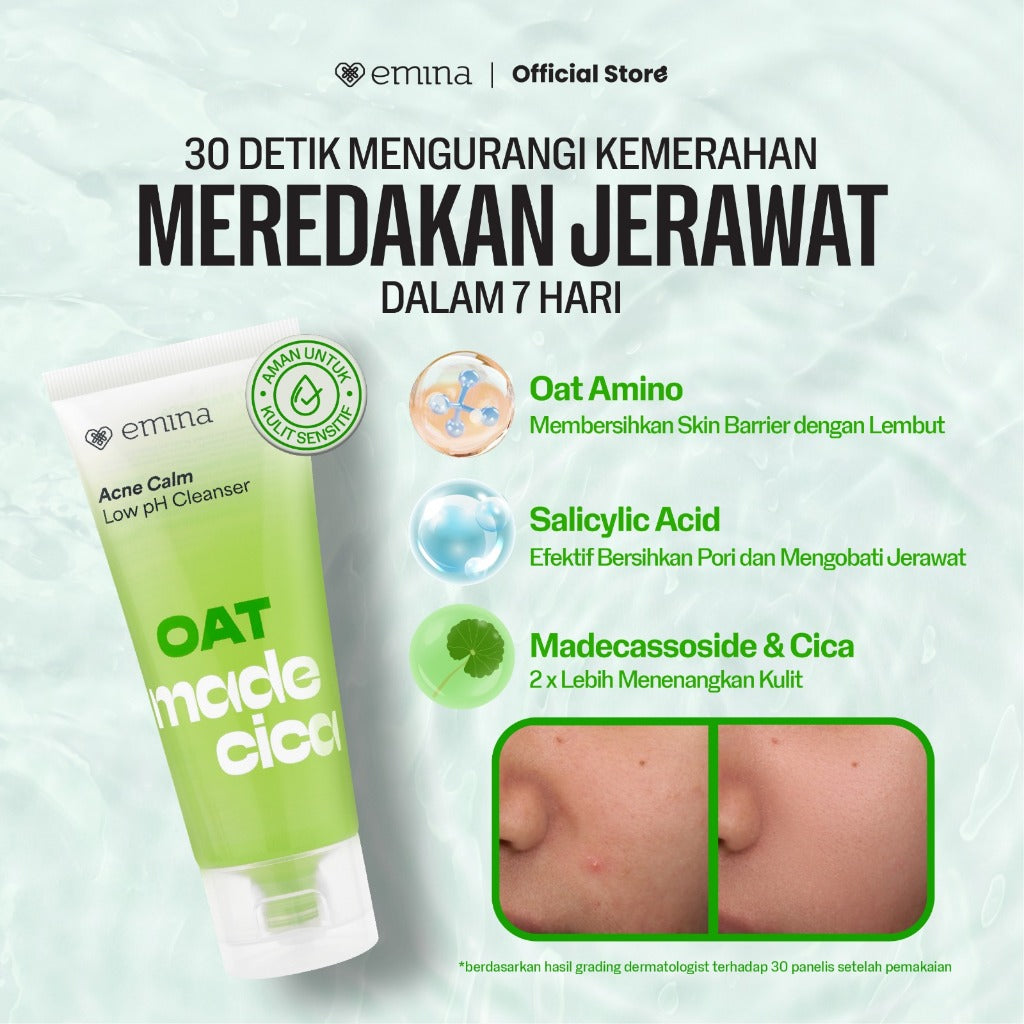 [SPECIAL 11.11] Emina Oat Amino Ceramide Barrier Low pH Gel Cleanser 70ml - Facial Wash Skincare Sabun Muka Cerah Glowing Perbaiki Skin Barrier Cleansing Kontrol Minyak Sebum Lembap Tanpa Ketarik Gentle Cocok Semua Jenis Kulit dan Sensitif Bersih