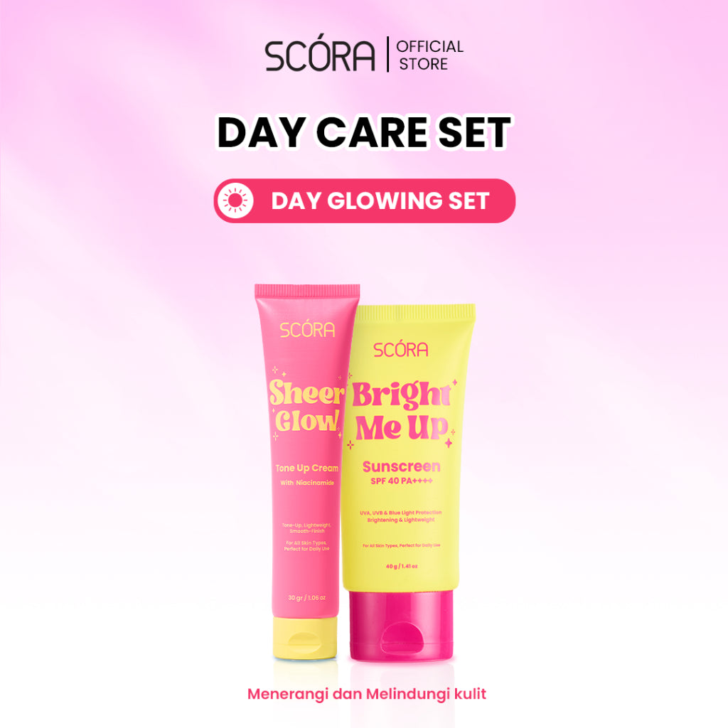 Day & Night Care Set: SCORA Bright Me Up Sunscreen 40 Gr + SCORA Sheer Glow Tone Up Cream 30 mL + 2,5% D-PANTHENOL BARRIER SHIELD MOISTURIZER 40ml  + SCORA D-Panthenol Gentle Low pH Cleanser 100ml  [BUNDLING 2 PCS]