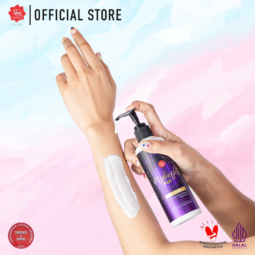 Viva Instant BRIGHTENING & GLOWING Perfumed Body Serum with SODIUM HYALURONATE (HA), NIACINAMIDE & Glutathione- tersedia 5 varian (230ml)