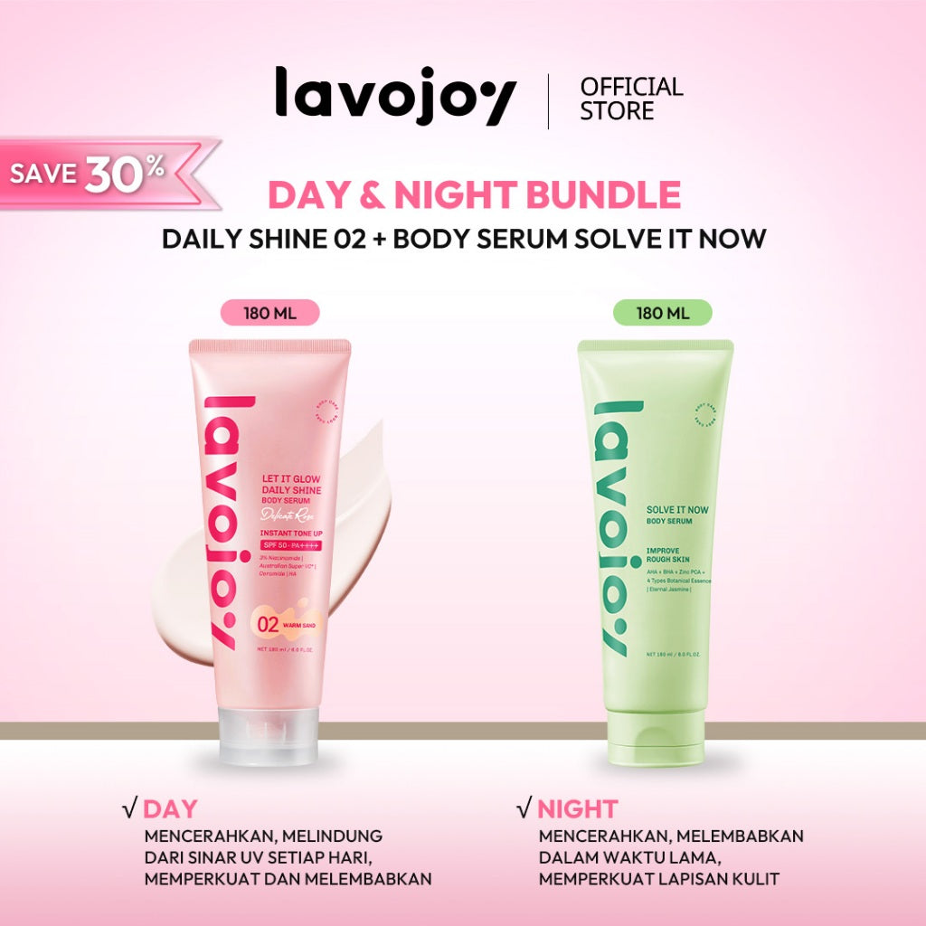[BUNDLE DAY&NIGHT] Lavojoy Let It Glow Daily Shine Body Serum Instant Tone Up Delicate Rose with SPF 50 PA++++ & Body Serum Skin Brightening | Mencerahkan dan Melembabkan kulit |  Body Serum Siang dan Malam
