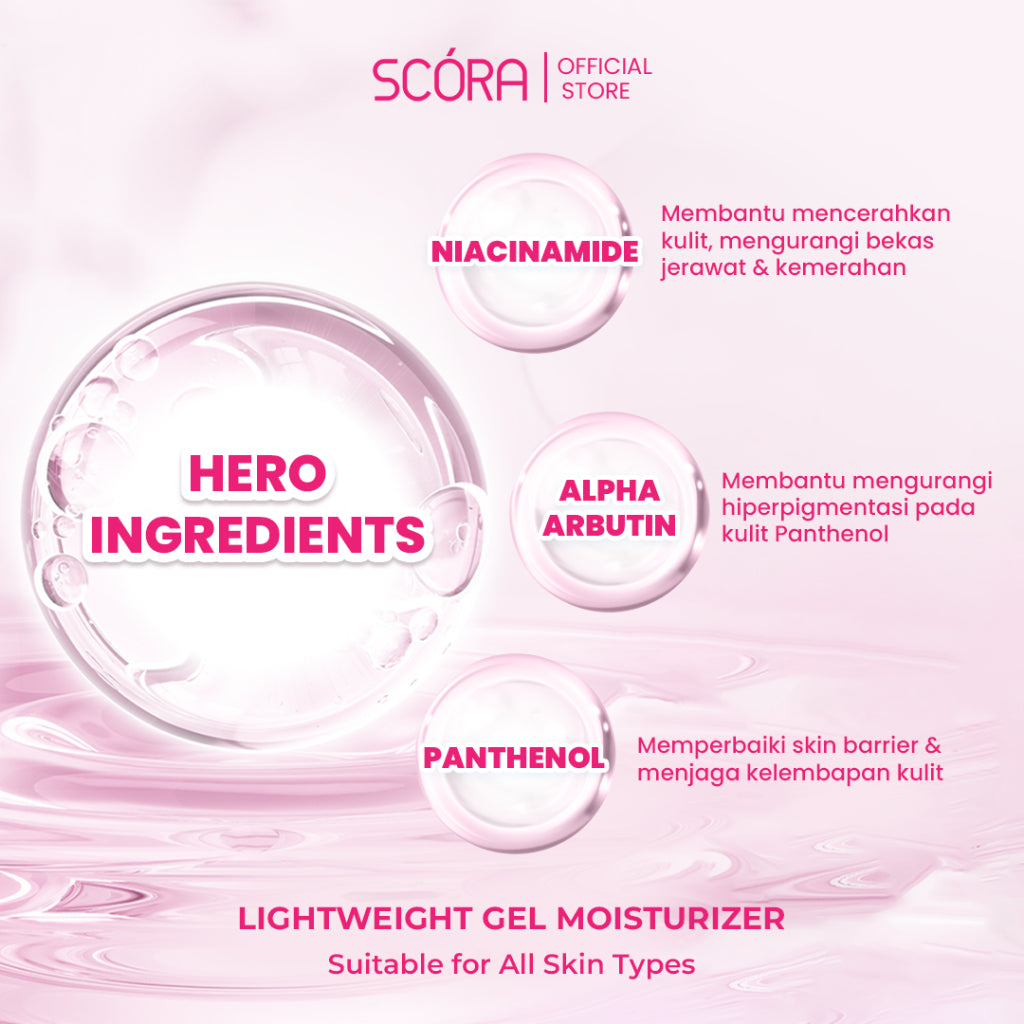 RUMUS GLOWING MTS: SCORA Bright Me Up Sunscreen 40 Gr + SCORA Sheer Glow Tone Up Cream 30 ml + SCORA Moisturizer 40ml