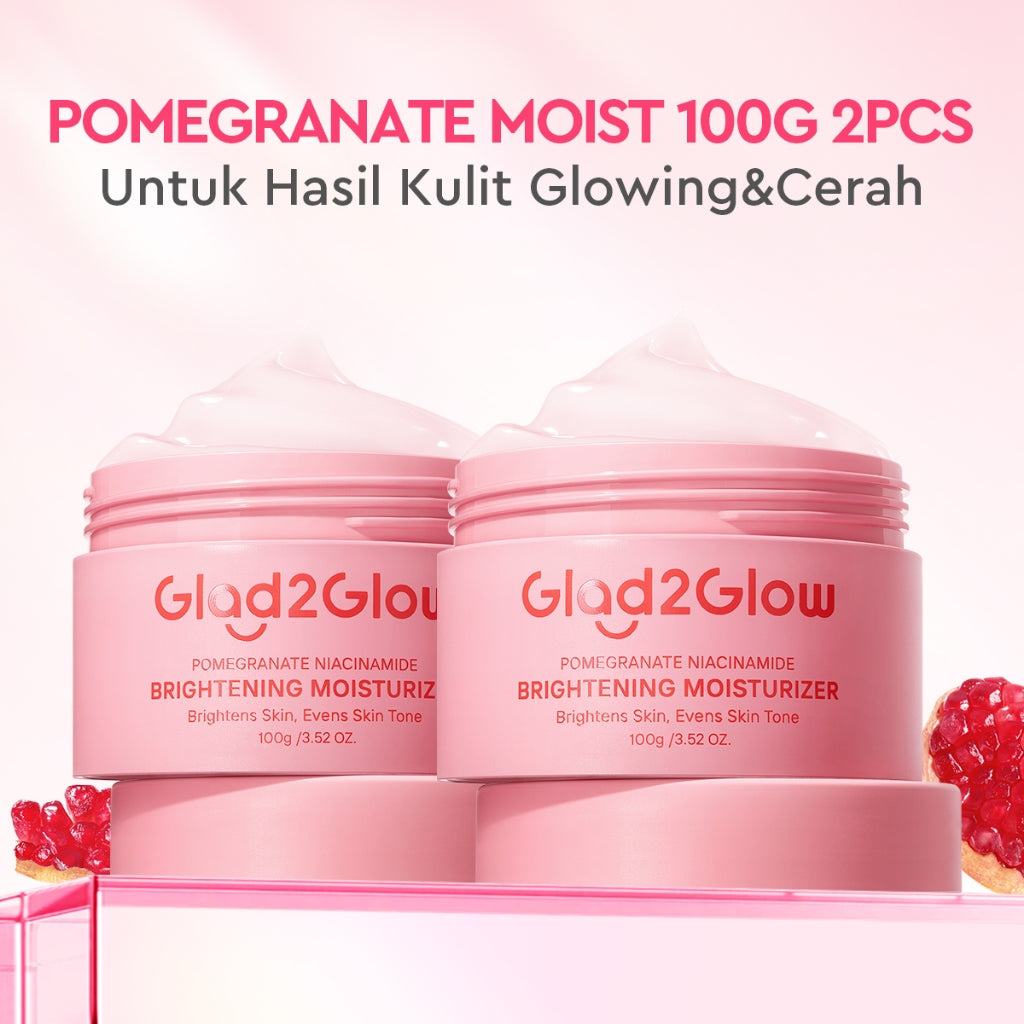 [Isi Besar Hemat]Glad2Glow Pomegranate Niacinamide Brightening Moisturizer 100g Mencerahkan Pemutih Kulit Gel Pelembab Bercahaya Krim Siang dan Malam Perawatan Kulit Ekstrak Delima Asam Lemak Asam Delima Pelembab Esensi Wajah Perawatan g2g official store