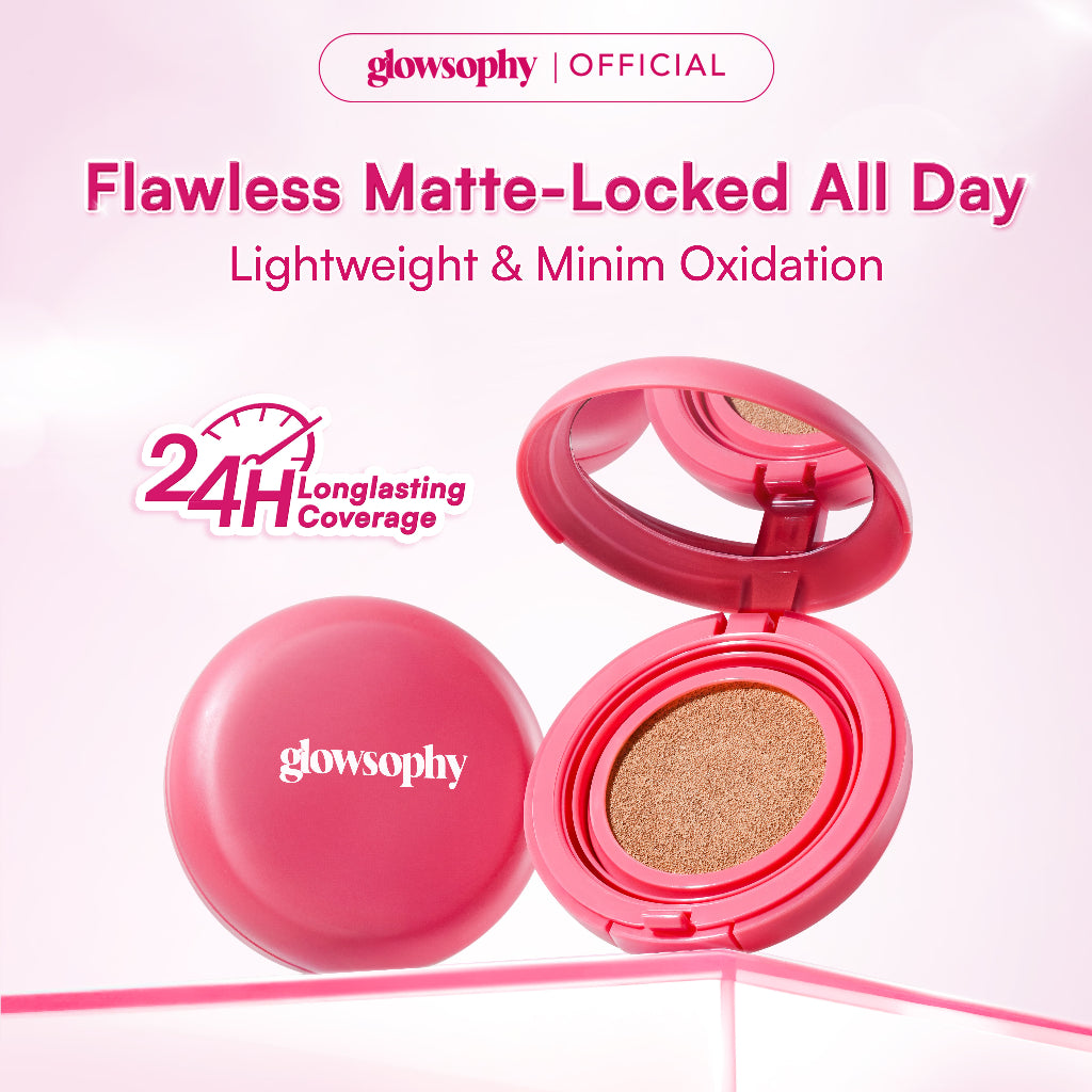 Glowsophy Cover Fit Serum Cushion Long Lasting All Day Velvet Matte Finish Cushion Ringan dengan Medium Coverage Menyamarkan Pori-Pori dan Garis Halus Cushion Kulit Asia Foundation Waterproof Make Up Setting Hasil Akhir Glowing Tekstur Ringan Di Wajah