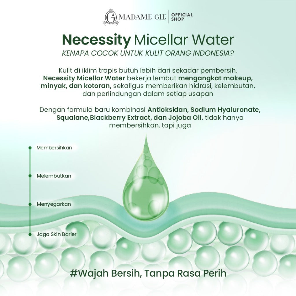 Madame Gie Nescessity Gentle Wash Micellar Water 01 100ml – Pembersih Wajah Makeup Remover Travel Size & All Skin