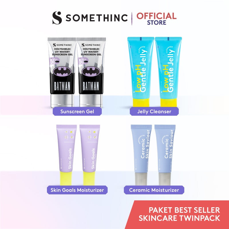 SOMETHINC [TWINPACK HEMAT] Best Seller Product Twin Pack Kit - Holyshield Sunscreen Gel, Low pH Gentle Jelly Cleanser, Skin Goals Moisturizer, Niacinamide Sabi Beet Serum, Ceramic Skin Saviour, Resurrect Serum)