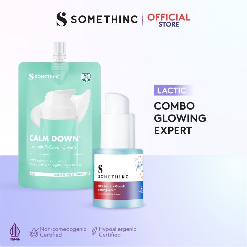 [BUNDLE HEMAT] SOMETHINC [2 PCS] Calm Down Moisturizer Refill x Serum (Calm Down! Skinpair R-Cover Cream Moisturizer, Diamond Serum, 10% Lactic + Glycolic Peeling Serum, Diamond Serum) Pelembap Muka untuk Kulit Sensitif, Kemerahan - free jade roller