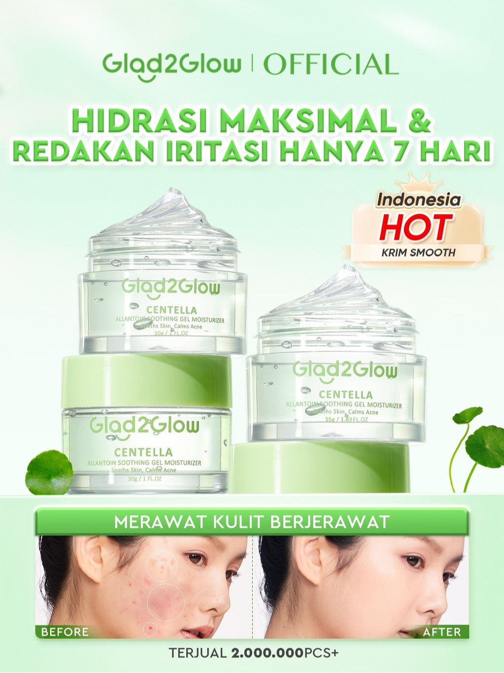 Glad2Glow Centella Water Gel Moisturizer Madeca Cream Cica Pelembab Wajah 30/55g Pengontrol Minyak Pelembab Menyembuhkan Jerawat  Krim Anti Jerawat Memperbaiki Penghalang Kulit Melembabkan Kulit Wajah Menjaga Kelembapan Kulit g2glow official store