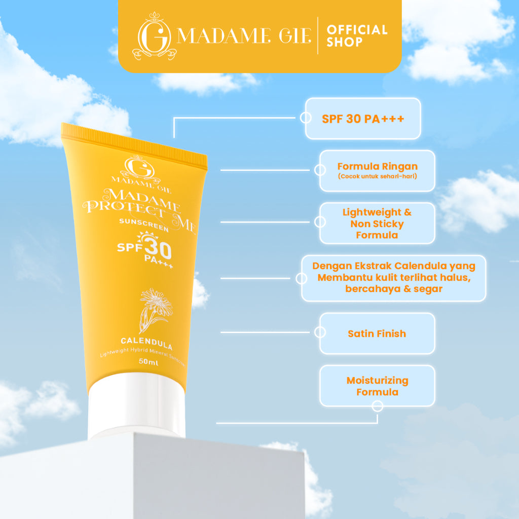 [GRATIS SUNSCREEN 20ML] [COMING BACK] Madame Gie Protect Me Sunscreen SPF 30 PA +++ 50ml With Calendula - Skincare Sunblock