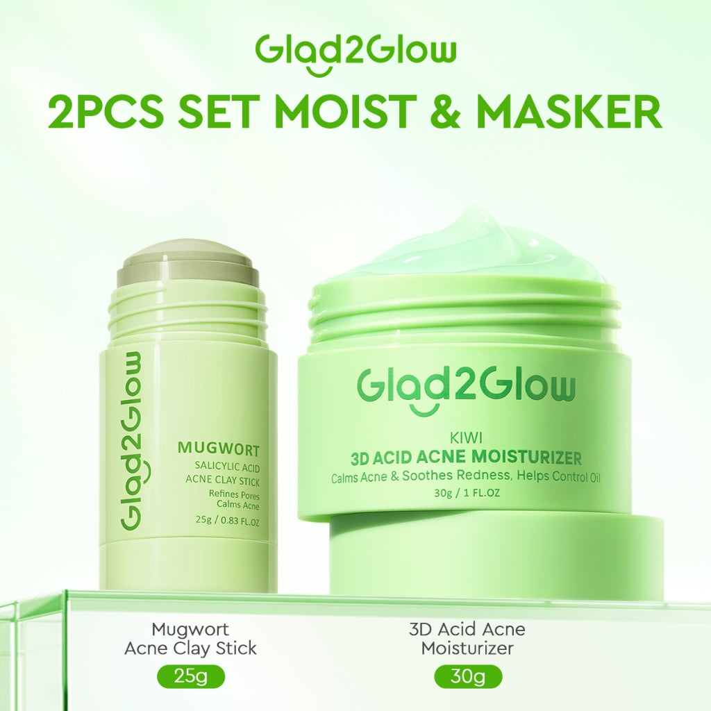 Glad2Glow Mugwort Salicylic Acid Acne Clay Stick Masker Wajah Masker Jerawat Masker Acne Masker Stick Glad2Glow Clay Stik G2G Masker Hijau Anti Pores Acne Jerawat Komedo Cleansing Masker Centella Mud Mask Facial Masker Mugwort Mask G2Glow Official Store