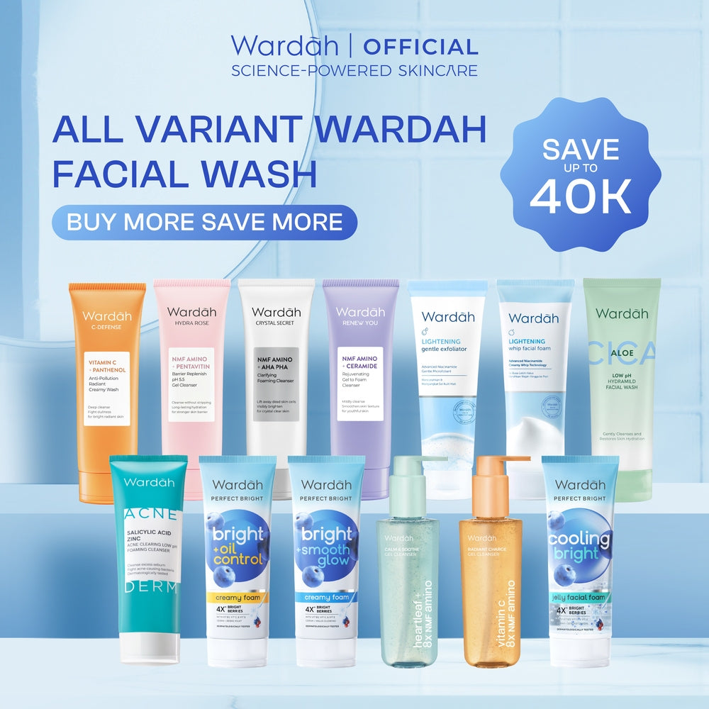 WARDAH Face Wash All Series Acnederm C Defense Lightening Perfect Bright Nature Daily Crystal Secret Renew You Hydra Rose NMF Amino Gel Cleanser Skincare