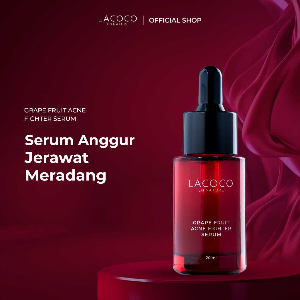 [300k Get 5] Lacoco Bye Kusam & Jerawat [2% Watermelon Glow Mask (75 ml) + Grape Fruit Acne Fighter Serum (20 ml) + Daily UV Counter SPF 50 PA++ (20 ml) + Ultimate Golden Swallow Facial Foam (100 ml)]