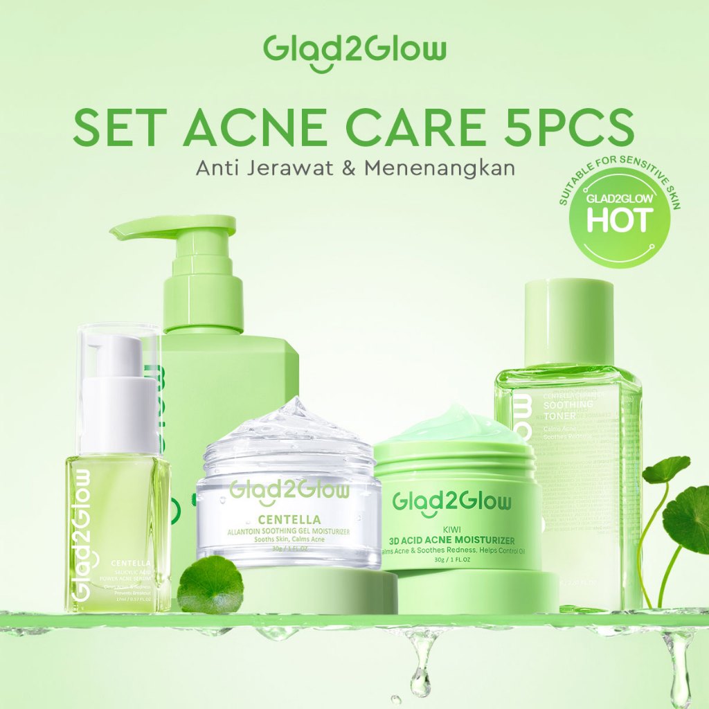 [ORDER NOW, HEMAT 50K]Glad2Glow Acne Jerawat Bundle 7in1 paket Centella madeca cream-Moisturizer+Serum+Cleanser+Toner+Clay Stick+Gel Skincare  Mask Menghilangkan Menenangkan kemerahan pada kulit Atur Minyak BerlebihMerawat Kulit g2glow official store