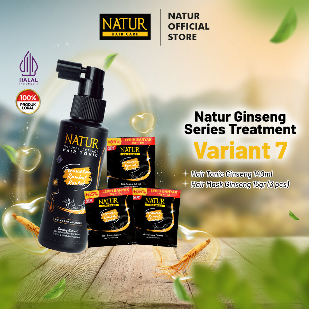 Natur Ginseng Series Treatment (Shampoo, Hair Tonic, Conditioner, Hair Mask) - Paket Lengkap Kombo Rambut Rontok / Anti Hair Fall / Menguatkan Akar Rambut