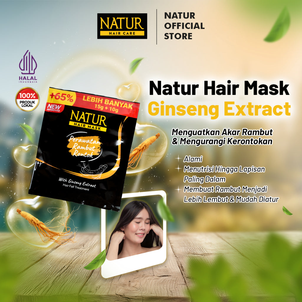 Natur Hair Mask Ginseng - Masker Rambut Rontok / Anti Hair Fall / Menguatkan Akar Rambut