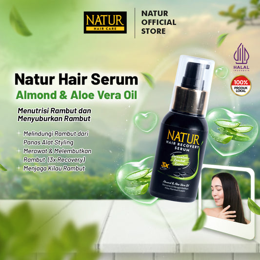Natur Hair Recovery Serum Almond & Aloe Vera Oil 60 ml - Paket Menyembuhkan Rambut Rusak
