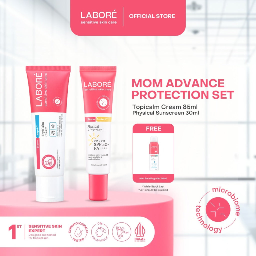 Labore Mom Advance Protection Set (Topicalm Cream 85ml & Physical Sunscreen 30ml) Skincare Ibu dan Anak |Aman untuk Kulit Bumil | Calming Cream | Non Alkohol