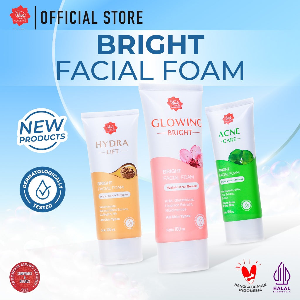 [NEW] Viva BRIGHT Facial Foam with Niacinamide, AHA, BHA, Glutathione, & Collagen (Tersedia 3 varian)