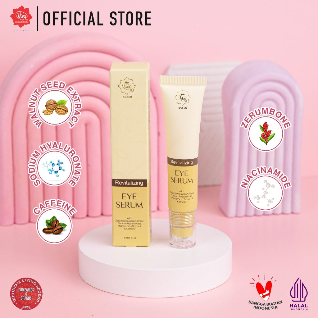 Viva Queen Revitalizing Eye Serum with NIACINAMIDE, Sodium Hyaluronate (HA), Zerumbone, Caffeine & Walnut Seed Extract - 15gr