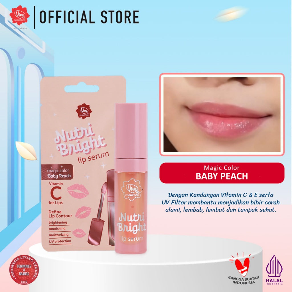Viva Nutri Bright Lip Serum (BRIGHTENING, NOURISHING, MOISTURIZING, UV PROTECTION) with AVOCADO OIL, VITAMIN C & E - Tersedia 3 Pilihan Warna