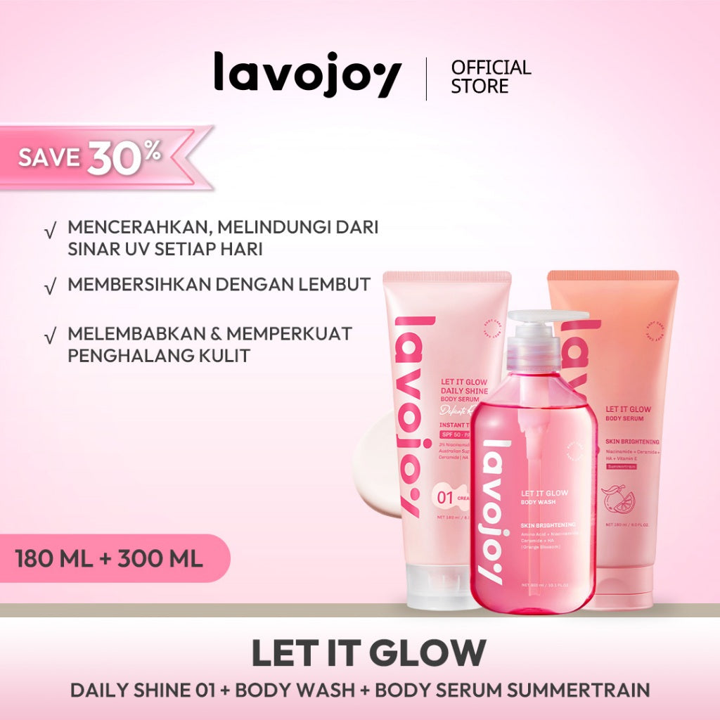 [BRIGHTENING SET] Lavojoy Let It Glow Body Serum Skin Brightening + Body Serum Instant Tone Up SPF 50 PA++++ Body Wash Skin Brightening Upgraded Version 3 in 1 Bundle Set | Mencerahkan dan Melembabkan kulit | Fresh dan Elegant