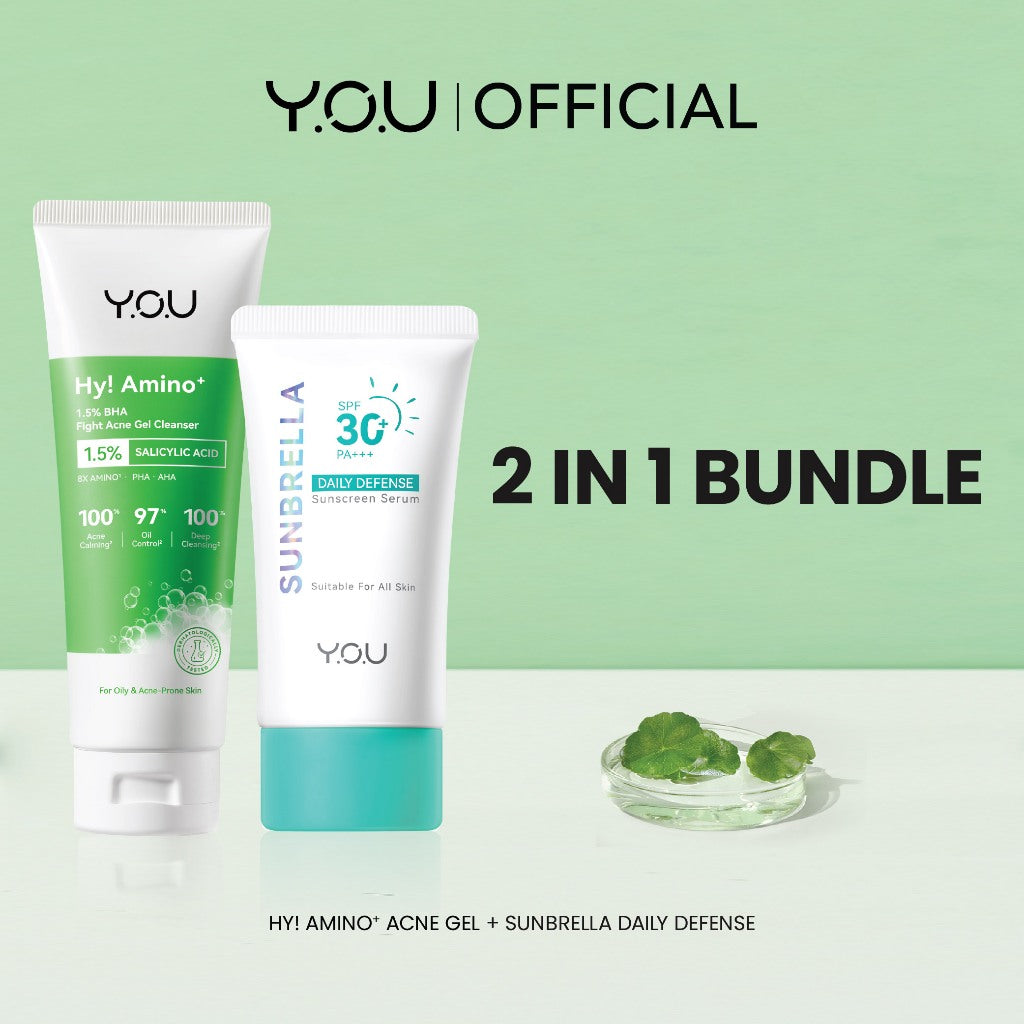 YOU Facial Wash Paket 2in1 Skincare Sabun Muka Hy! Amino+ 1.5% BHA Fight Acne Gel Cleanser Spotcare Pro Sunbrella Niacinamide