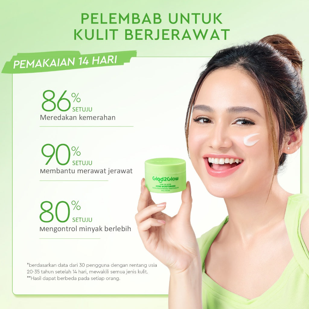 [BIG MOIST] GLAD2GLOW Kiwi 3D Acid Acne Moisturizer 100g Pelembab Wajah Jerawat Mencerahkan Pencerah Wajah&Penuaan Hilangkan Flek & Tenangkan Kulit Skincare Pelembab Esensi Wajah Perawatan Kulit Pelembab Wajah Pembersih day cream tone up g2g officialstore