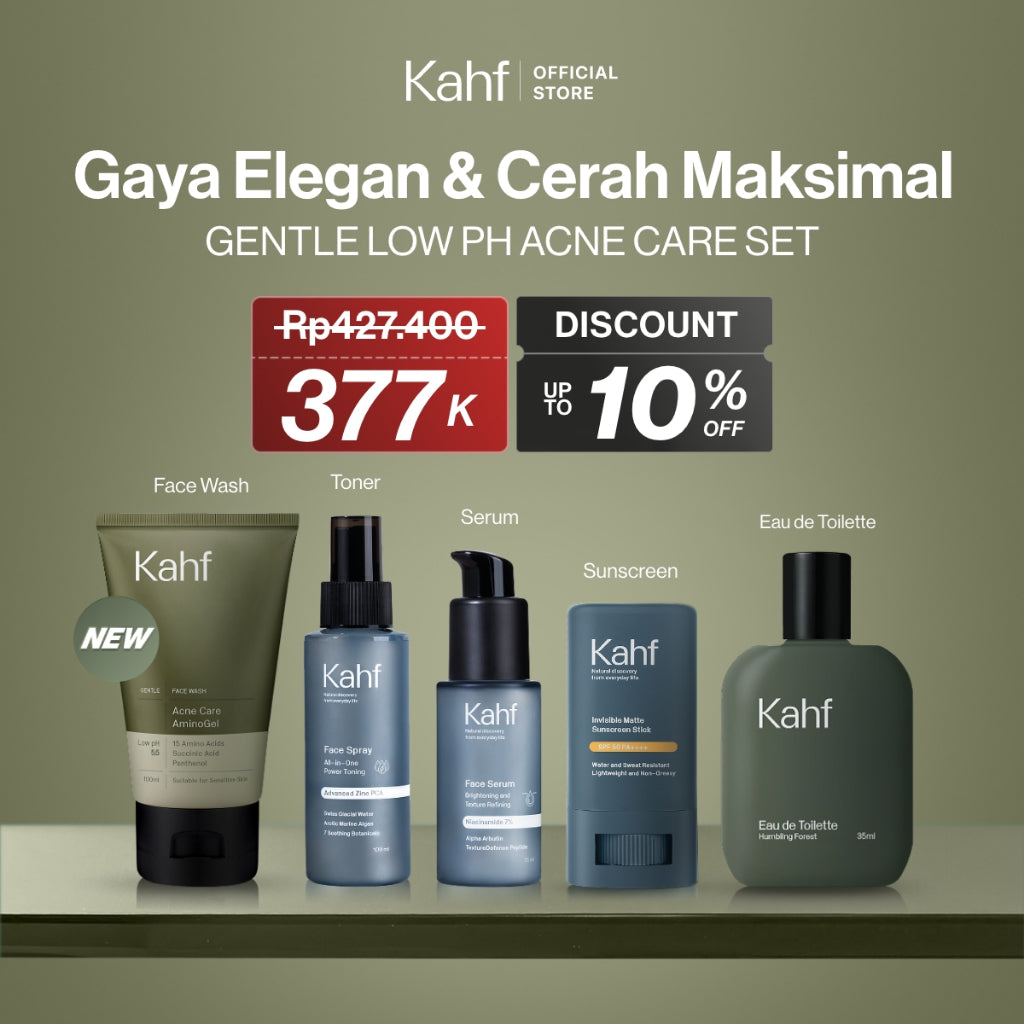 [KAHF BUNDLE 5IN1 PAKET GANTENG TANPA RIBET : GAYA ELEGAN & CERAH MAKSIMAL] Paket Complete Set (Face Wash + Toner + Serum + Sunscreen Stick + Eau de Toilette) - Suitable for Daily Use