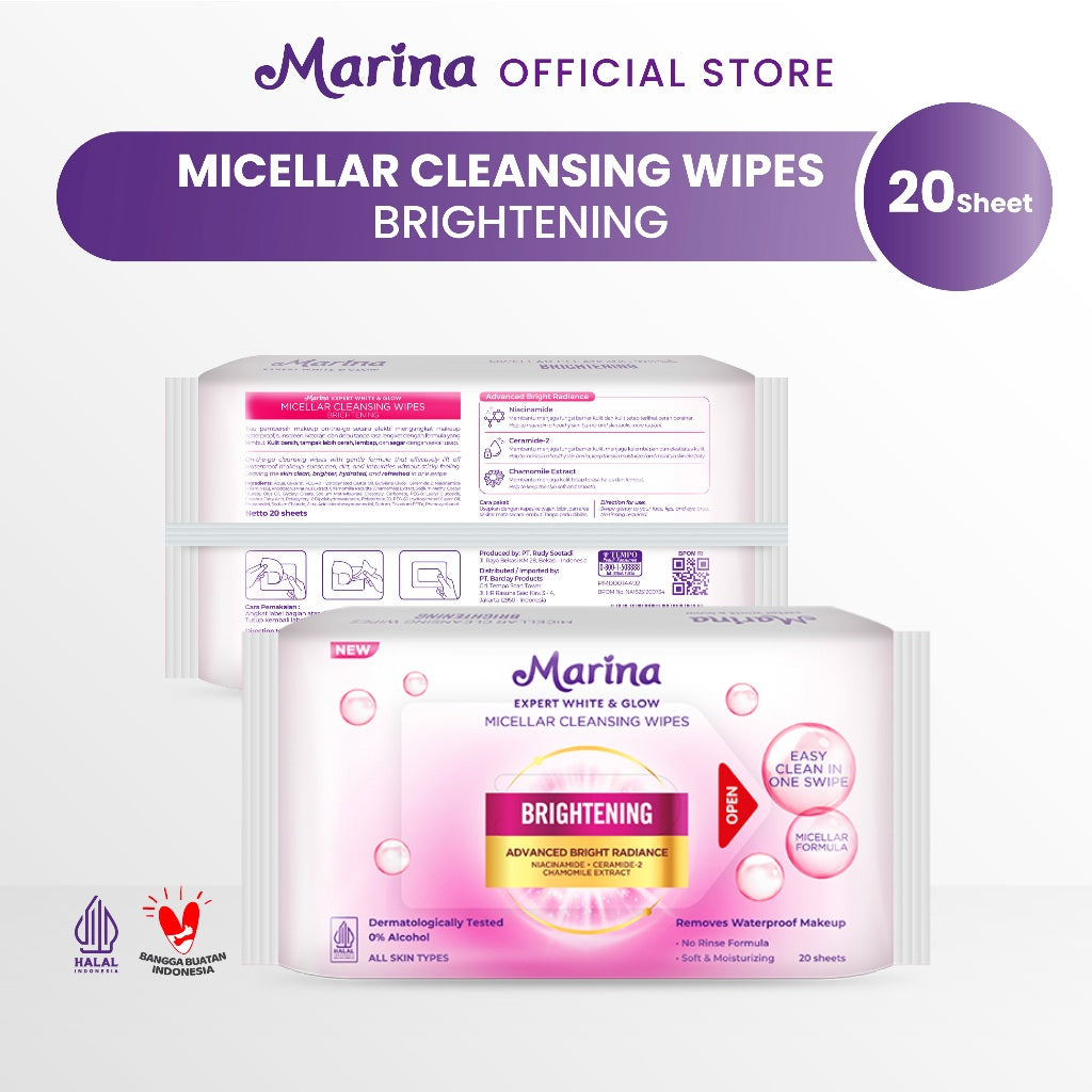 Marina Expert White & Glow Micellar Cleansing Wipes – Brightening [2pcs]