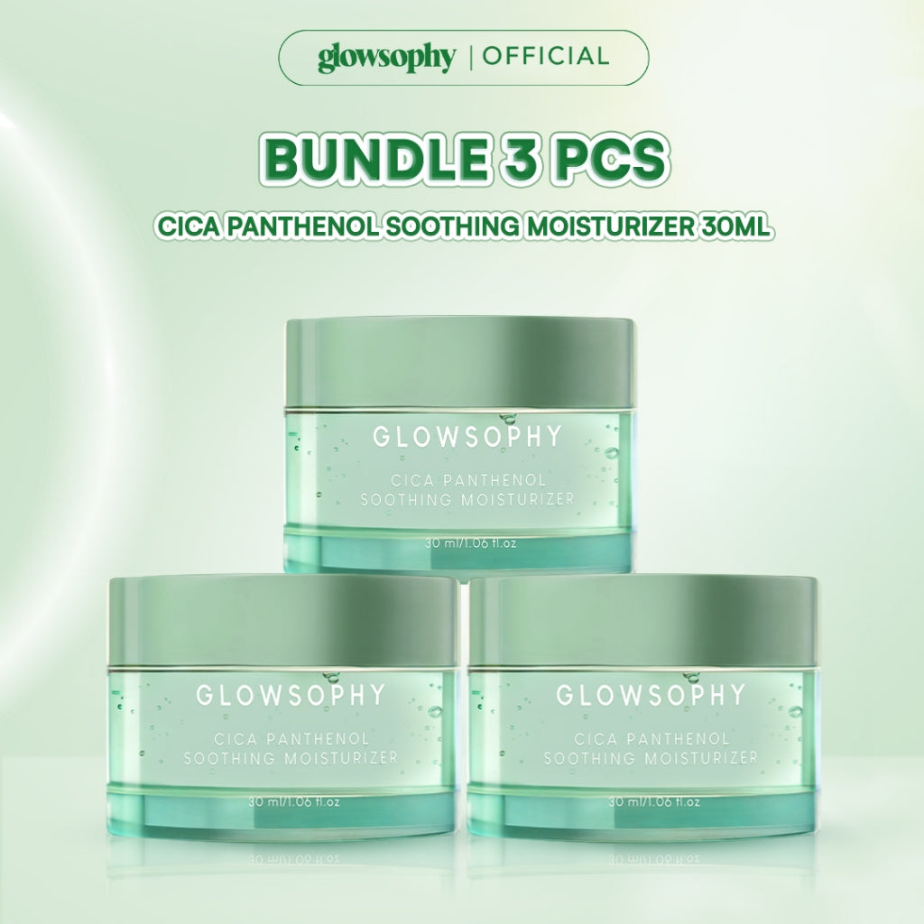 Glowsophy Bundle 3Pcs CICA Panthenol Moisturizer Calming Redness Mugwort Gel Day and Night Skincare 30 ml