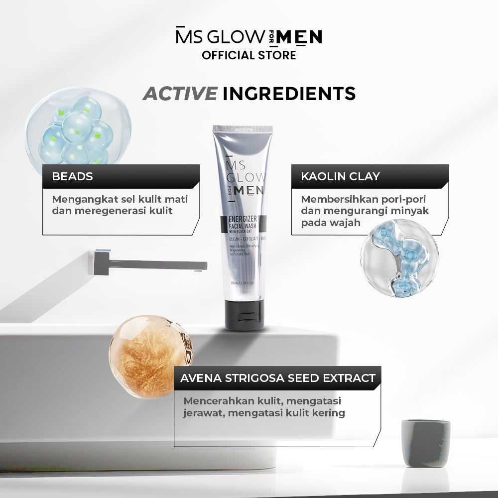 MS Glow For Men - Energizer Facial Wash - 100 ml + Energy Bright Cream - 30 ml