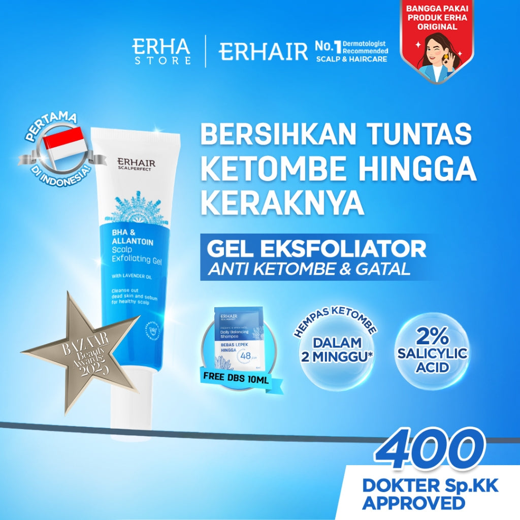 [GEL ANTI KETOMBE] ERHAIR Scalperfect Exfoliating Gel 65gr - Gel Eksfoliasi kulit kepala Anti Ketombe dan Seboroik | 2% Salicylic Acid