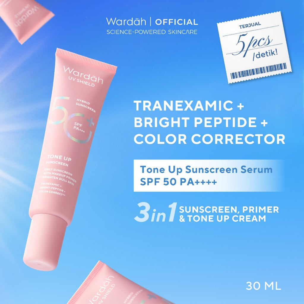 Wardah UV Shield Tinted Tone Up Sunscreen SPF 50 PA 30 ml Sunscreen Wajah Mencerahkan Wajah Samarkan Noda Hitam Tidak Lengket Cepat Meresap Makeup Primer-Skincare
