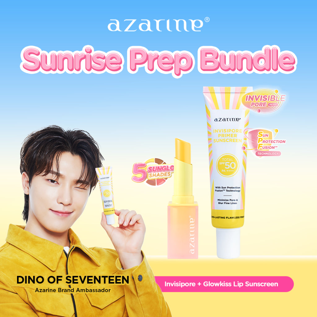 Azarine Sunrise Prep Bundle [2 PCS]  Invisipore Primer Sunscreen SPF 50 PA++++ Primer Makeup Pore Blurring Tahan Lama + Glowkiss Sunscreen Pelembab Bibir SPF 35 PA +++