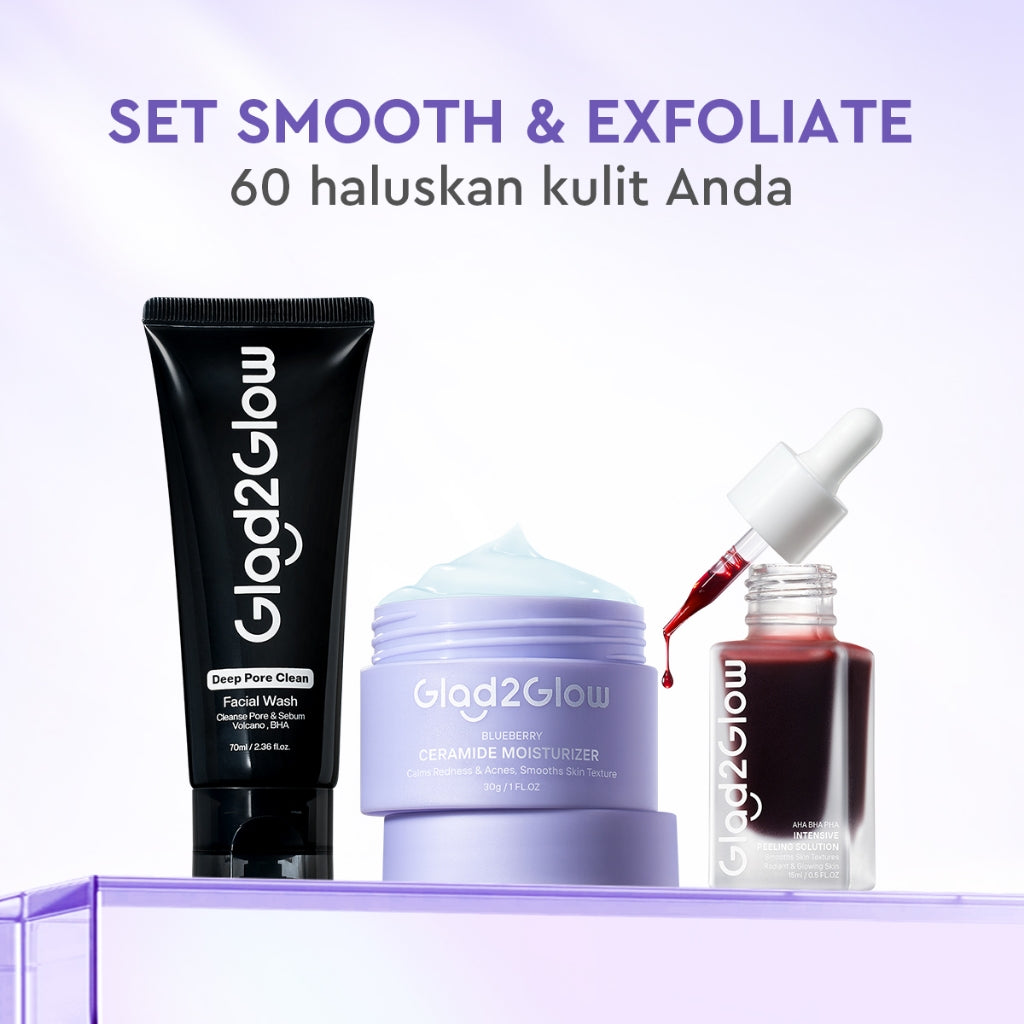 [HEMAT 60K]Glad2Glow Kulit Halus Bundle 7in1 eksfoliasi wajah Skincare Set-Pulihkan/Cerah Krim+Glowing Serum/Peeling Solution+ Cleanser+Eksfoliasi Toner-peeling whitening Moisturizer facial wash Pelembab skincare 1 set lengkap G2G glad2glow official store