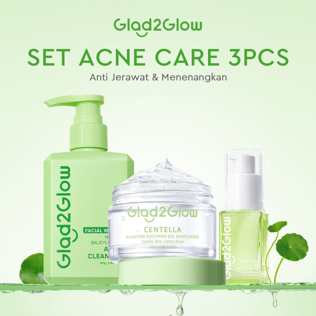 Glad2Glow Acne Jerawat Bundle 4pcs paket Centella madeca cream-Moisturizer+Serum+Cleanser+Toner Skincare Centella Masker Menghilangkan Menenangkan kemerahan pada kulit Atur Minyak BerlebihMerawat Kulit g2glow official store acnaway