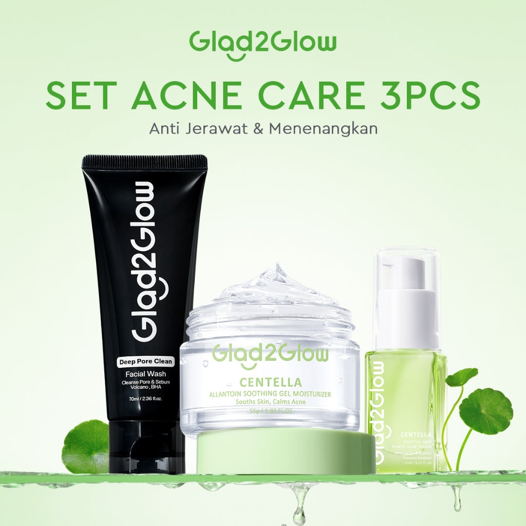 Glad2Glow Acne Jerawat Bundle 4pcs paket Centella madeca cream-Moisturizer+Serum+Cleanser+Toner Skincare Centella Masker Menghilangkan Menenangkan kemerahan pada kulit Atur Minyak BerlebihMerawat Kulit g2glow official store acnaway