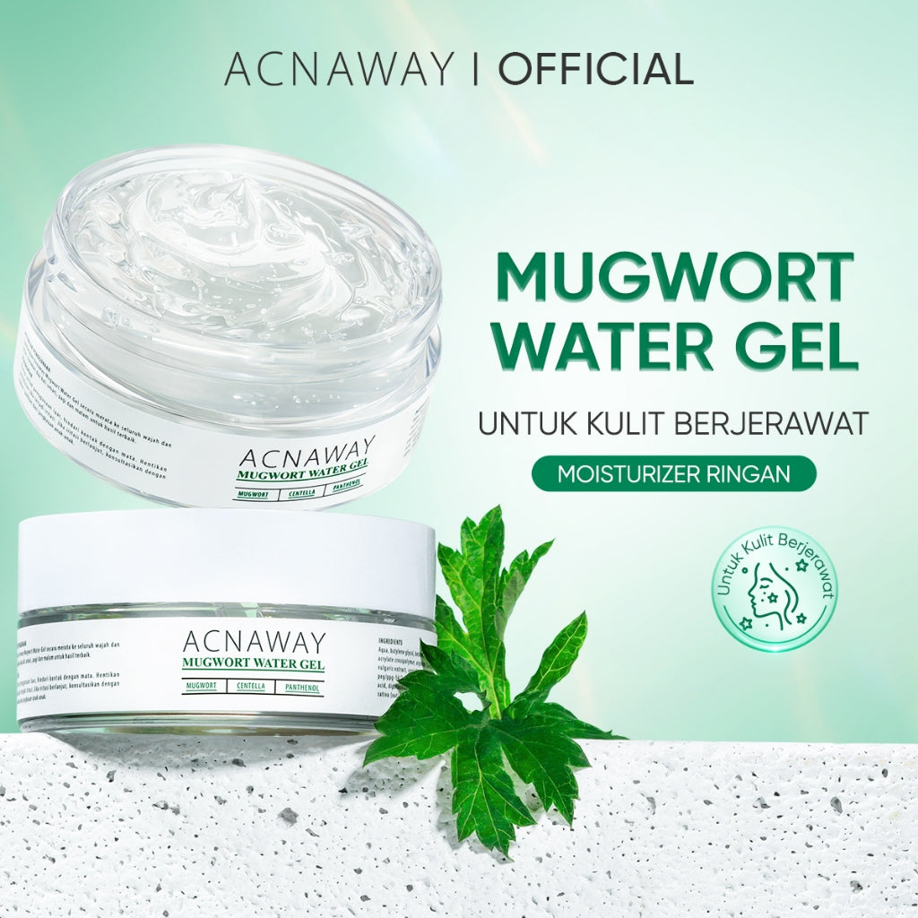 ACNAWAY Mugwort Water Gel Moisturizer - Moisture Gel Pelembab Wajah Untuk Kulit Berjerawat Acne Friendly Melembapkan Wajah Sensitif Cooling Soothing Gel Untuk Kulit Kemerahan Acne Prone Daily Moist Anti Acne Cepat Menyerap Skincare Calming Centella Cream