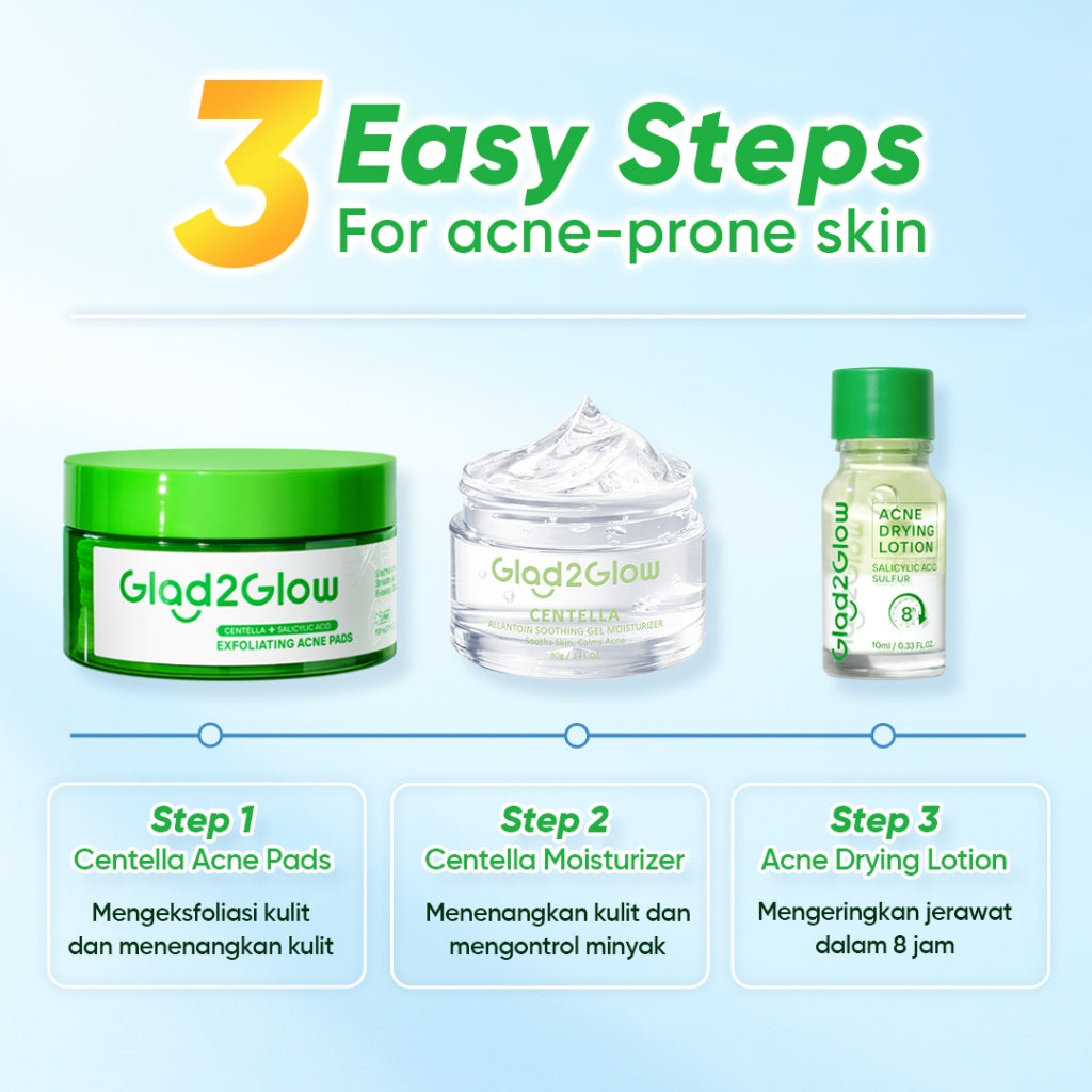 Glad2Glow Centella Salicylic Acid Exfoliating Acne Toner Pads Gentle Eksfoliasi Kulit Jerawat Kulit Sensitif (30 pads) Centella Pads Lactic Acid Malic AHA BHA Peeling Serum Acne Spot Serum Cica Acne Clear Pad Treatment Jerawat exfoliasi wajah obat jerawat