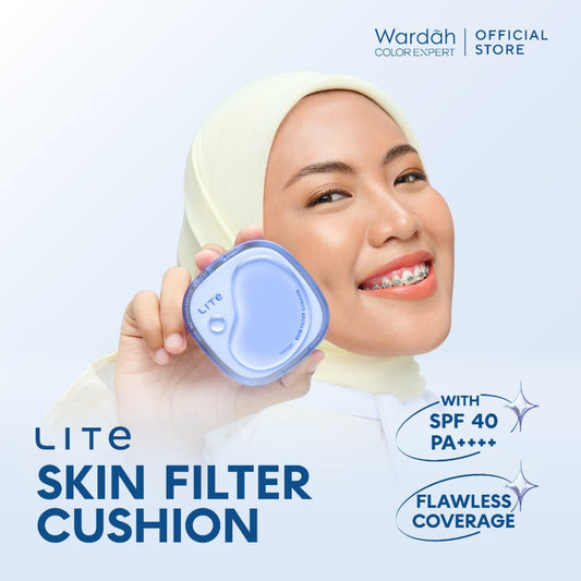 NEW LAUNCH! Wardah Lite Skin Filter Cushion 11 g - Wardah Skin Filter Cushion - Make Up Ringan Tahan 8 Jam - Flawless Coverage Powder Foundation Glad Setting BB Cream Soft Satin and Glow | Lightening | Light Plus | Light + | Lightplus Makeup