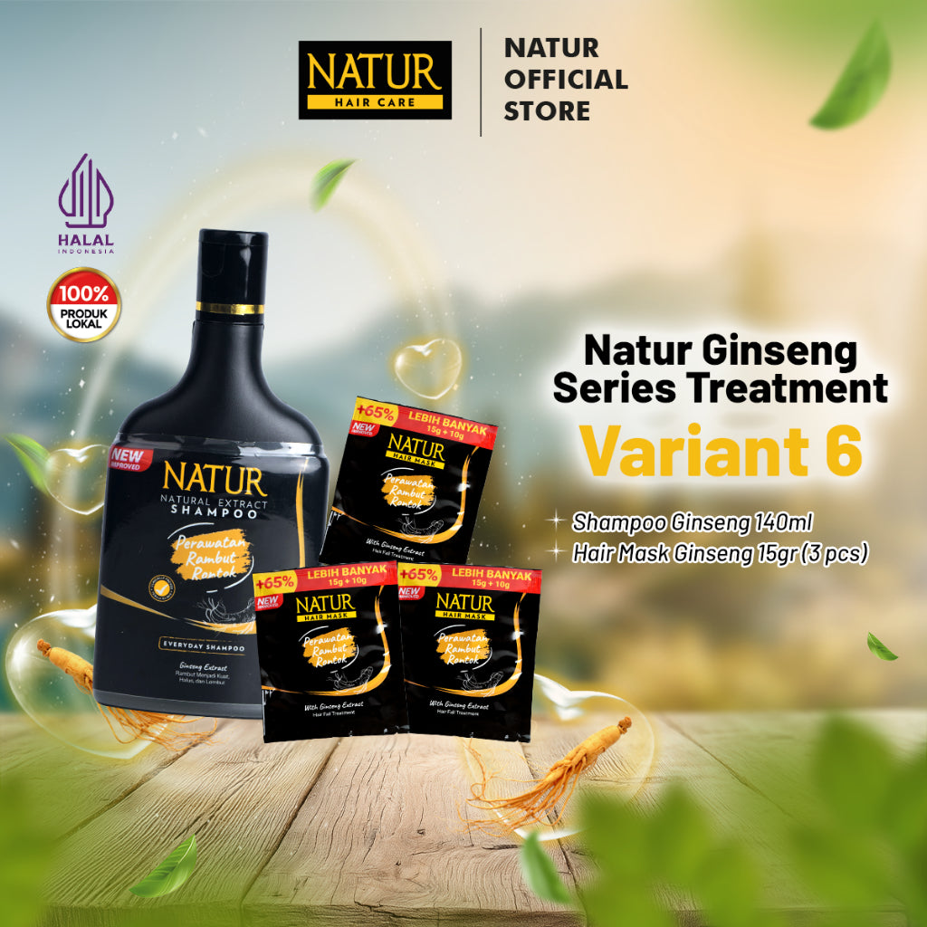 Natur Ginseng Series Treatment (Shampoo, Hair Tonic, Conditioner, Hair Mask) - Paket Lengkap Kombo Rambut Rontok / Anti Hair Fall / Menguatkan Akar Rambut