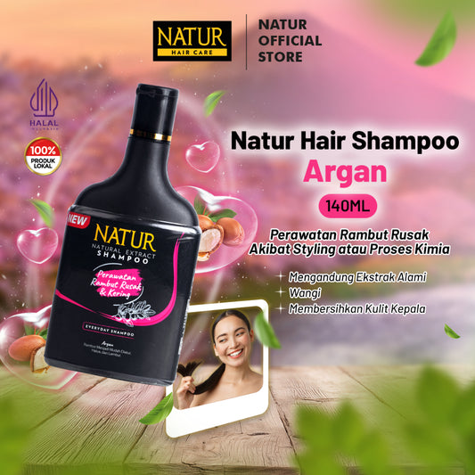 [NEW FORMULA] Natur Shampoo Argan Oil 140 ml - Shampoo Perawatan Rambut Diwarnai, Rusak, Kering, dan Bercabang