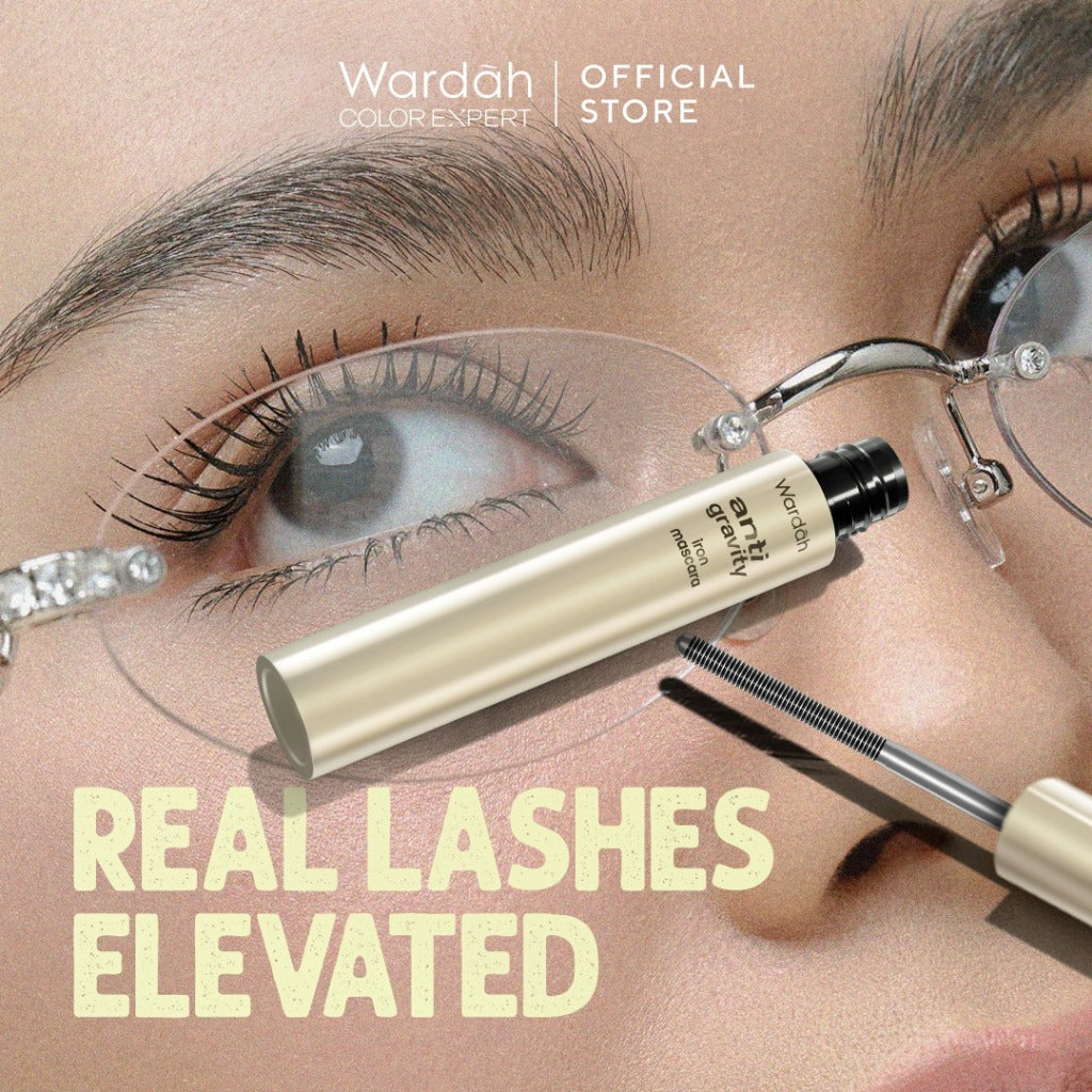 NEW! WARDAH Anti-Gravity Iron Mascara Natural Volumizing - Lengthening Mascara Lentik 24 Jam Tahan Lama, No Clumpy, Smudgeproof, Waterproof - Maskara Jigrak - No Fake Lashes - Bulu Mata Lentik Natural Ringan - Eye Makeup