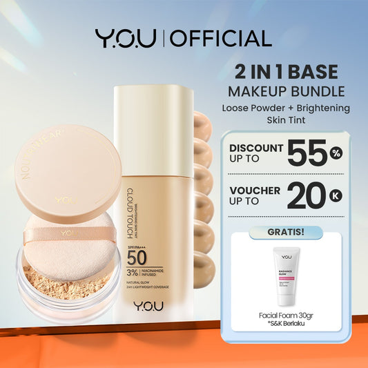 YOU 2in1 Base Makeup Bundle Cloud Touch 3% Niacinamide Brightening Skin Tint & Noutriwear+ Airy Fit Loose Powder